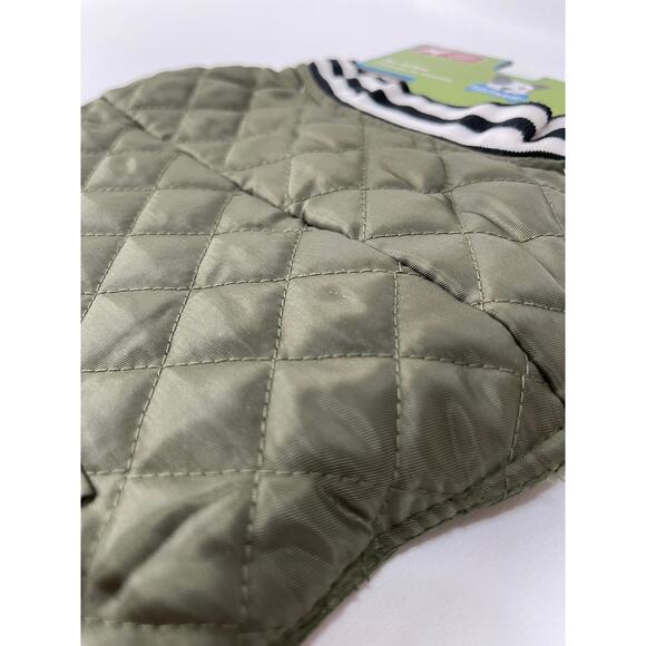 Fetchwear Olive Quilted Insulated Jacket Pocket Striped Trim for Dogs NEW Small - Picture 5 of 9